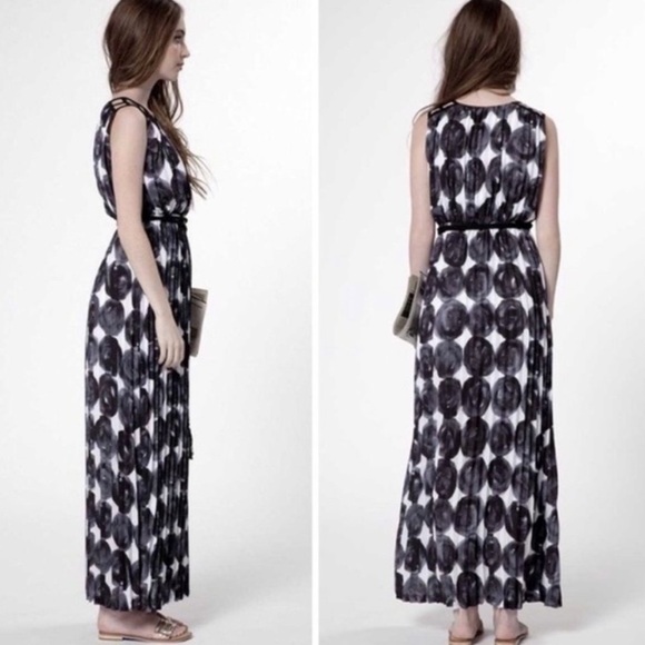 Dear Creatures Retro Abstract Dots Sleeveless Rope Tie Maxi Dress in Multi Small - Picture 2 of 9